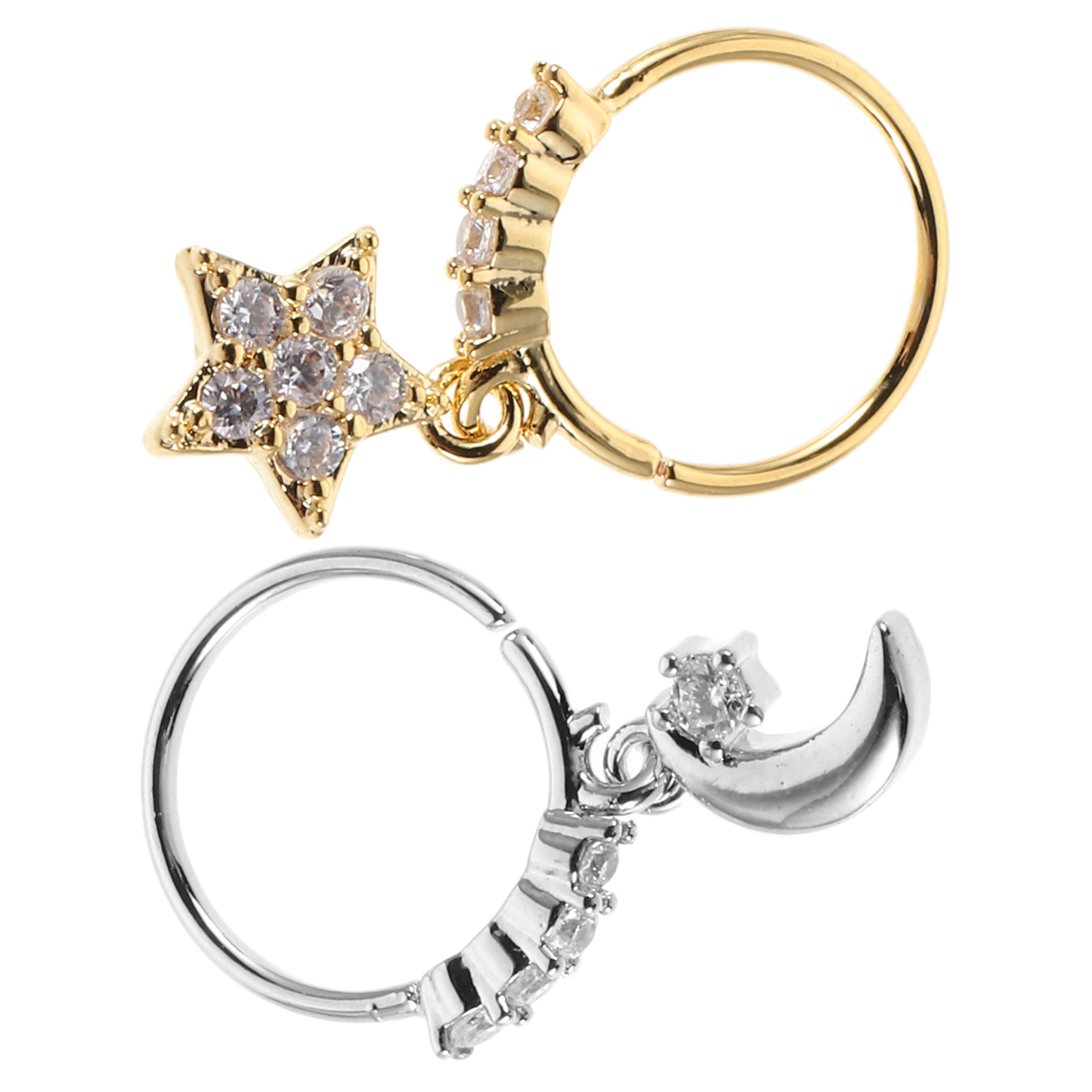 Body Jewelry Ideas - 2Pcs Nose Rings Star Moon Metal