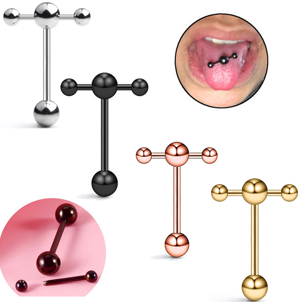 Tongue Barbell Straight - 1pc 14G Stainless Steel T-Shape Top
