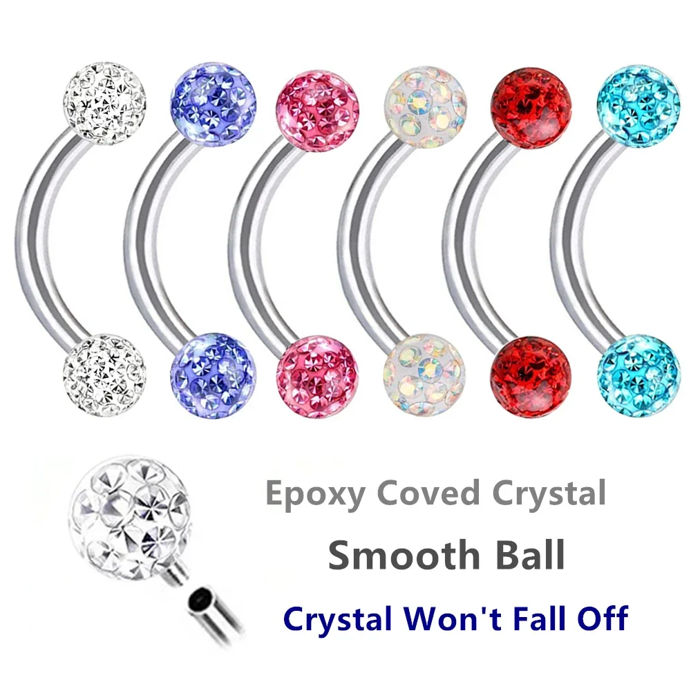 Multi Color Epoxy Crystal 6-10 - مراجعة Eyebrow Curved Barbell وسعره
