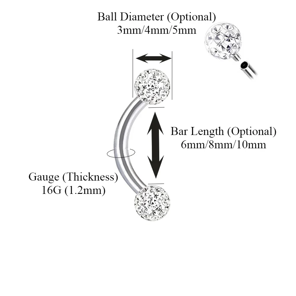 Multi Color Epoxy Crystal 6-10 - مراجعة Eyebrow Curved Barbell وسعره