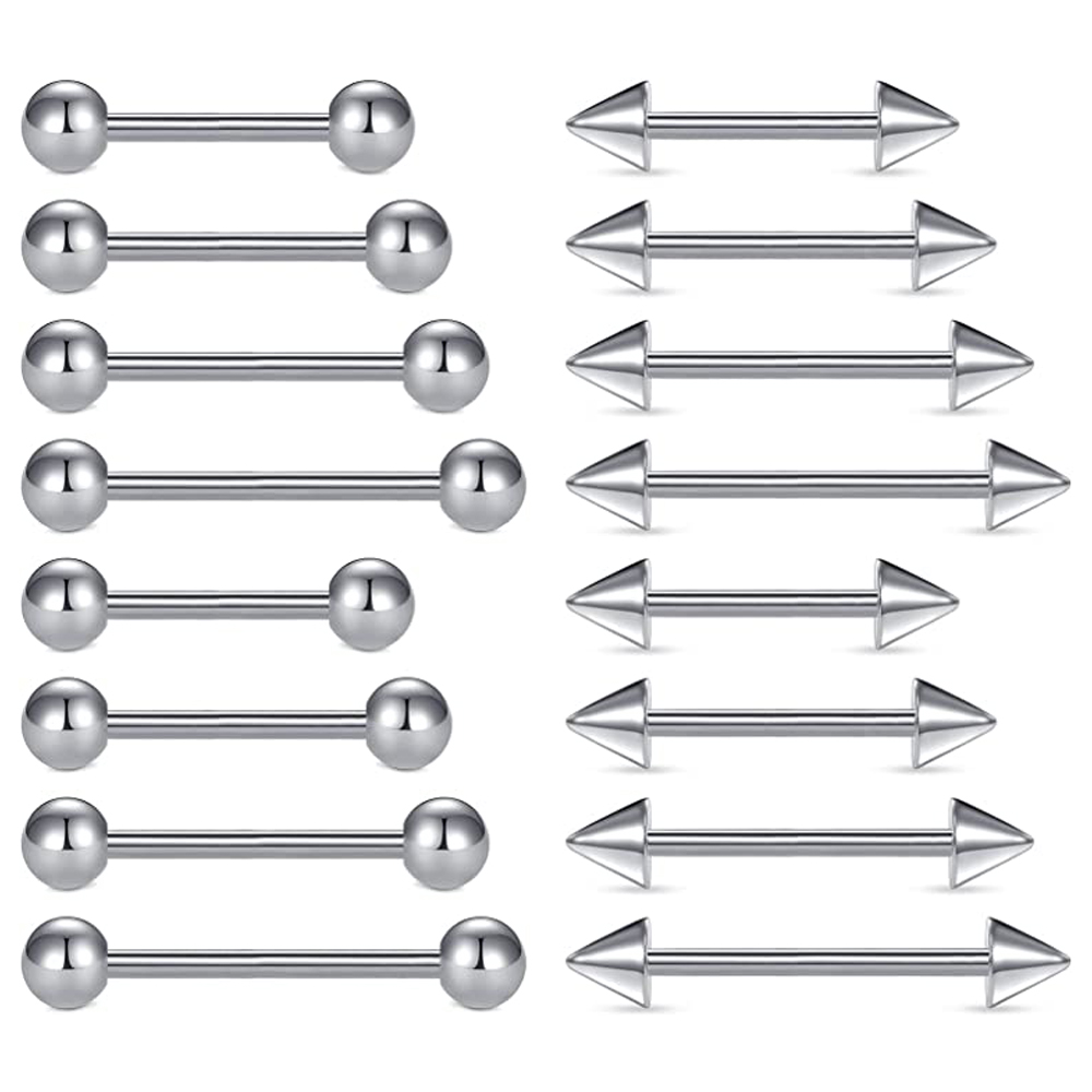 16pcs 14G Stainless Steel Nipp - مراجعة Tongue Barbell Straight وسعره