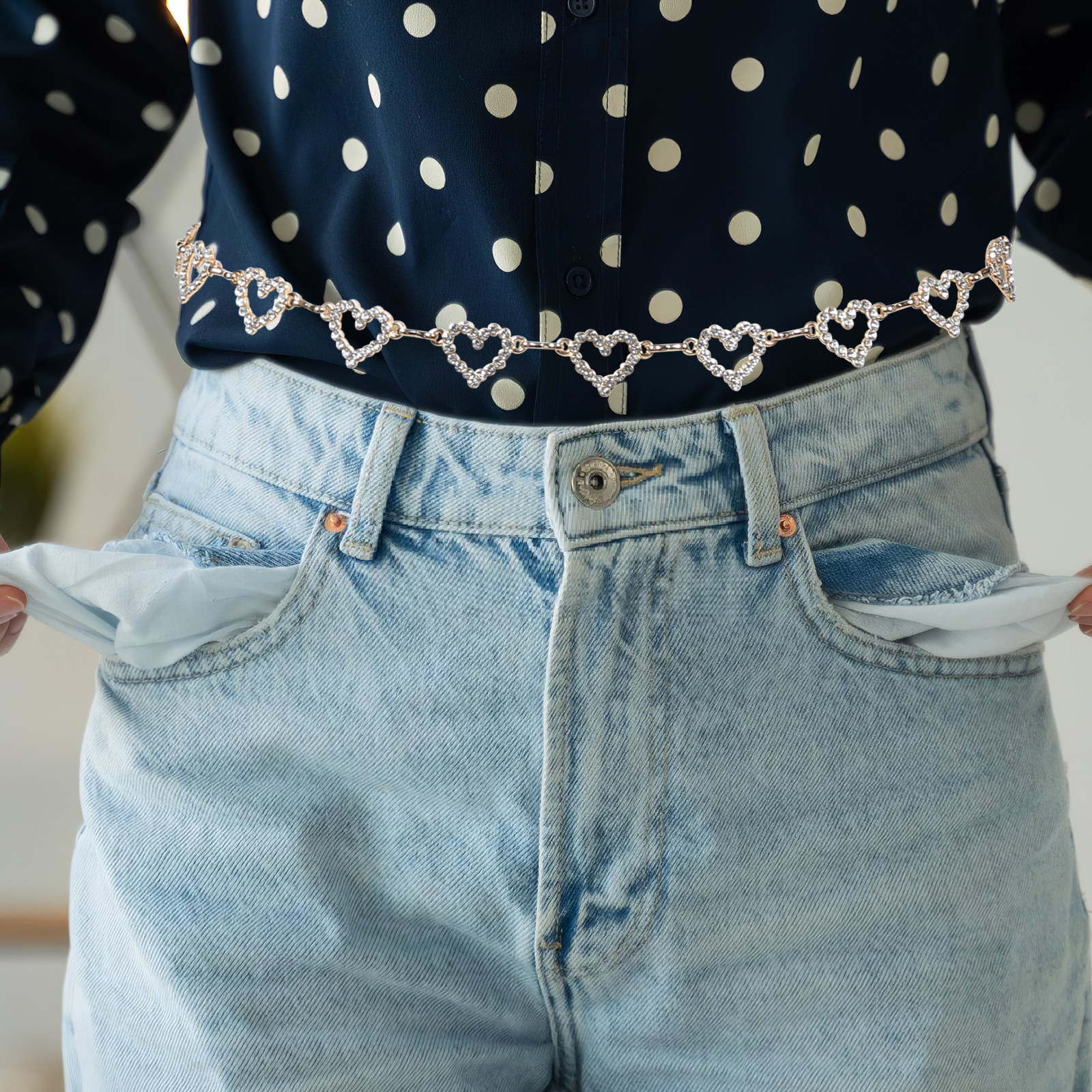 Women Heart Rhinestone Waist C - مراجعة Body Chain Jewelry وسعره
