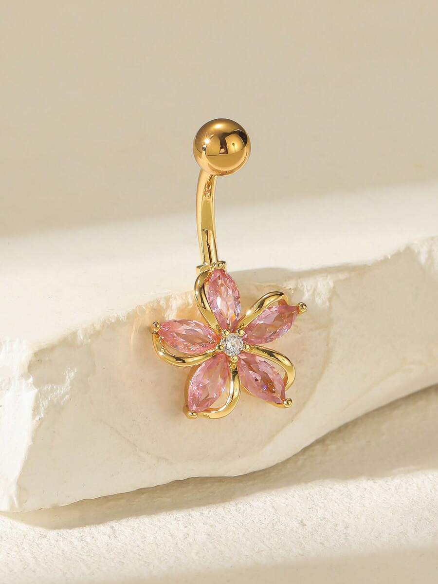 Pink Zirconia Cherry Blossom B - مراجعة Body Jewelry Belly Button Rings وسعره