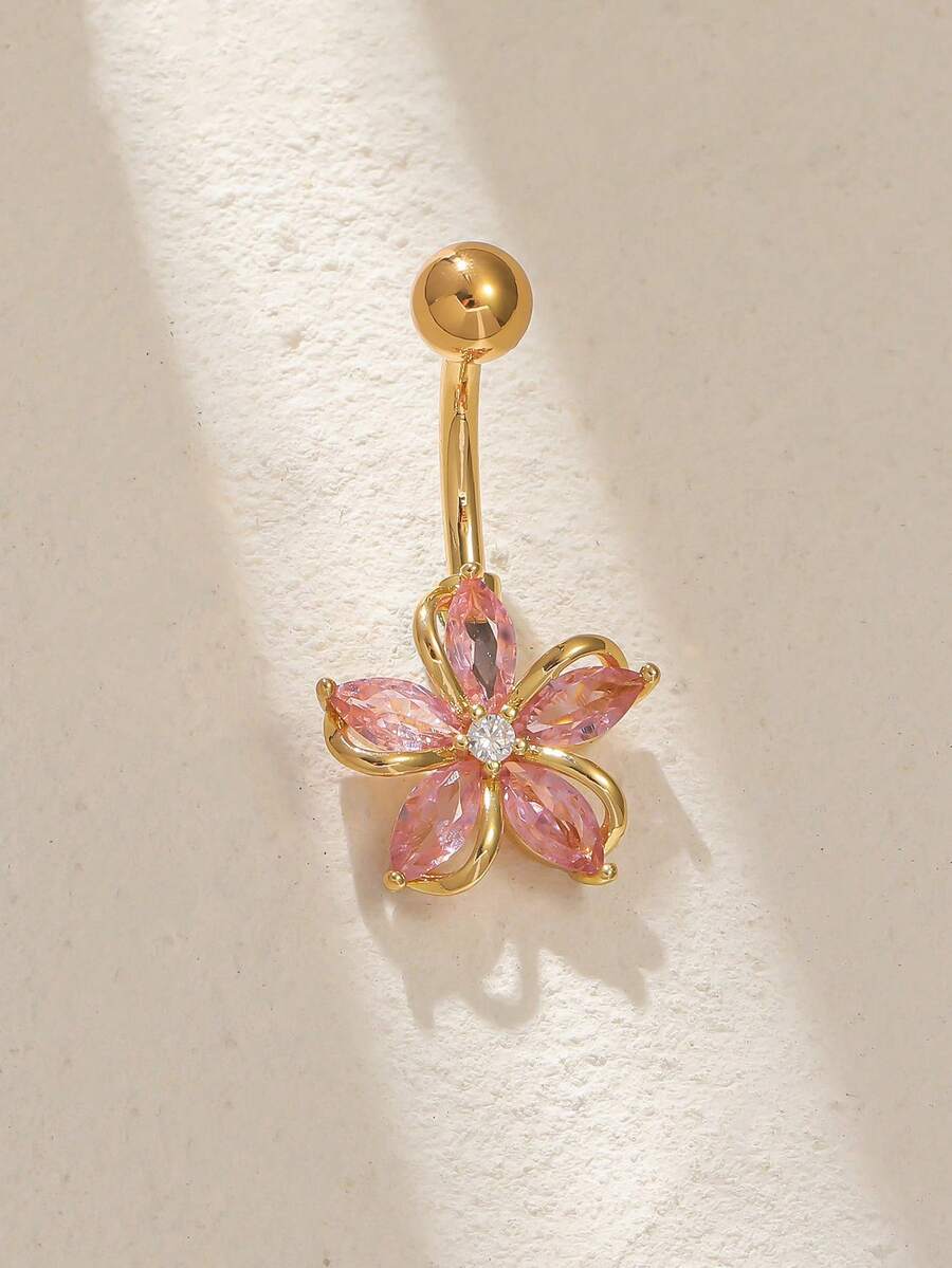 Pink Zirconia Cherry Blossom B - مراجعة Body Jewelry Belly Button Rings وسعره