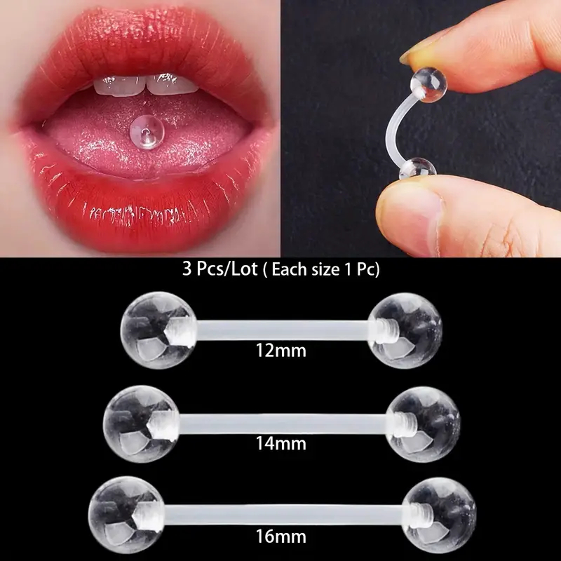 3pcs/Lot Soft Transparent Invi - مراجعة Tongue Barbell Straight وسعره