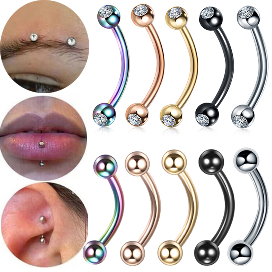 1PC Steel CZ Eyebrow Banana Pi - مراجعة Eyebrow Curved Barbell وسعره