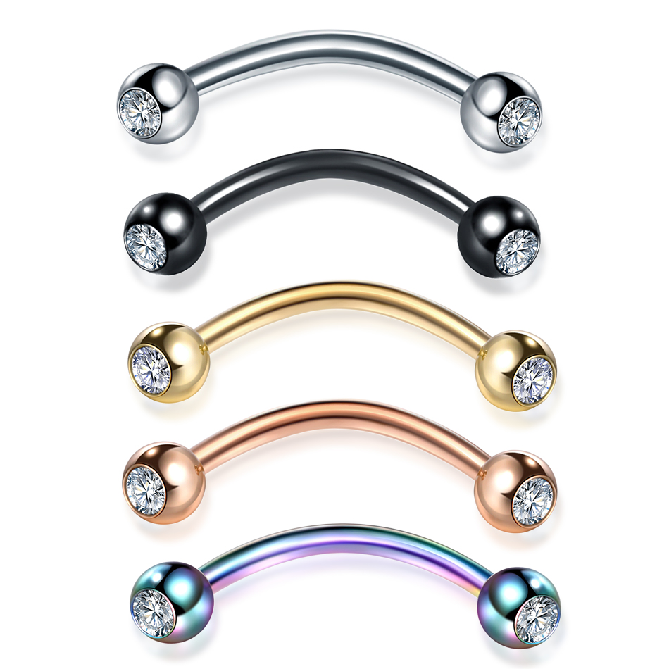 1PC Steel CZ Eyebrow Banana Pi - مراجعة Eyebrow Curved Barbell وسعره