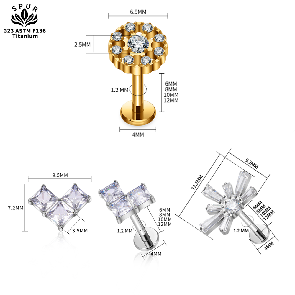 SPUR 16G ASTM F136 Titanium CZ - مراجعة Body Jewelry Co وسعره