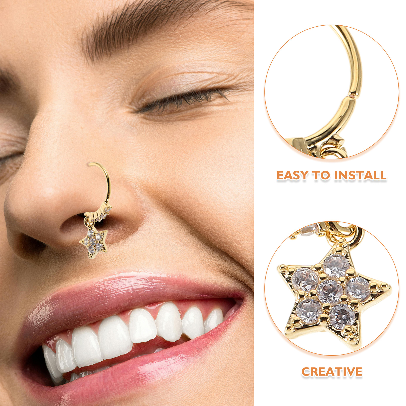 2Pcs Nose Rings Star Moon Meta - مراجعة Body Jewelry Ideas وسعره
