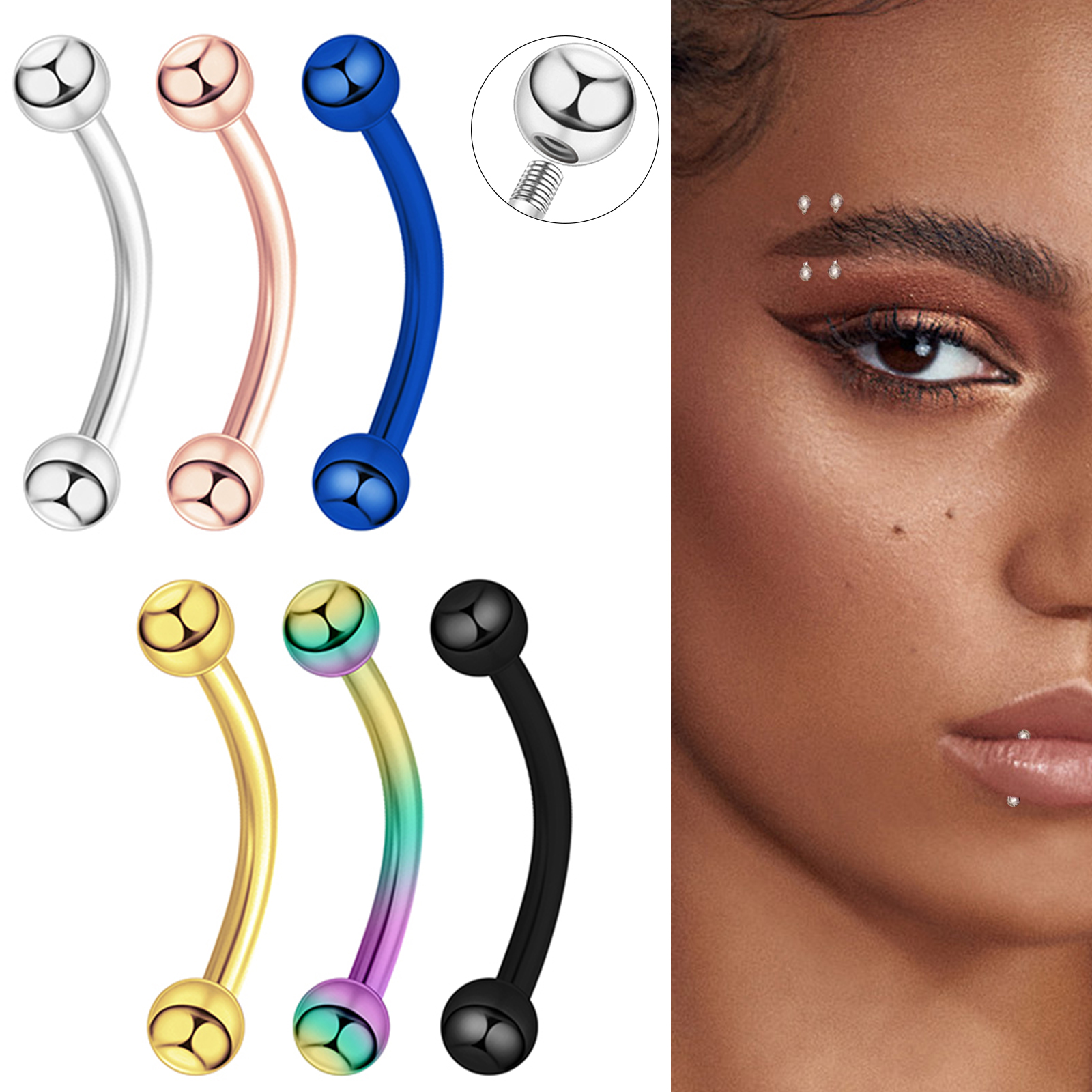 6PCS Stainless Steel Curved Ba - مراجعة Eyebrow Curved Barbell وسعره