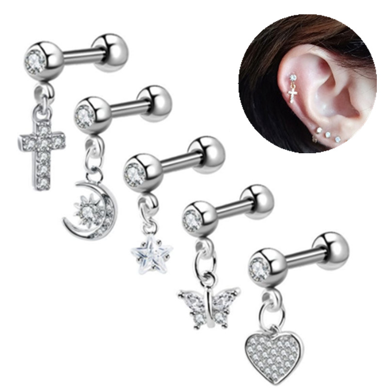 1PCS Moon Ear Cartilage Stud E - مراجعة Body Jewelry Barbell وسعره