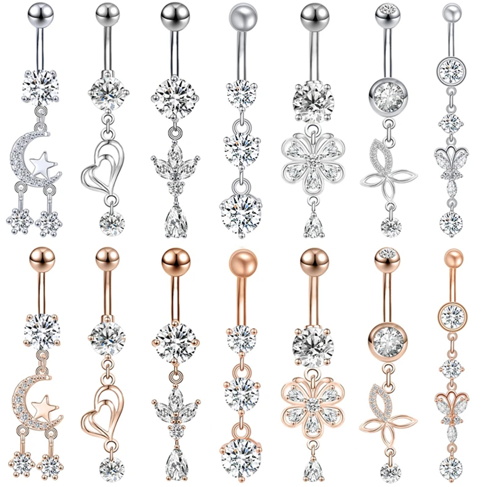 ZS 14G 1PC Zircon Flower Belly - مراجعة Body Jewelry Real Gold وسعره