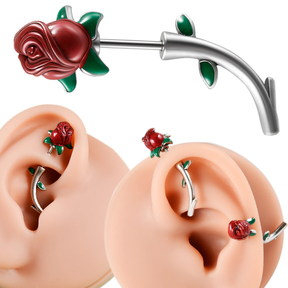 1PC Surgical Steel  Red Rose F - مراجعة Body Jewelry Barbell وسعره
