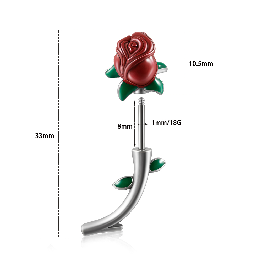 1PC Surgical Steel  Red Rose F - مراجعة Body Jewelry Barbell وسعره