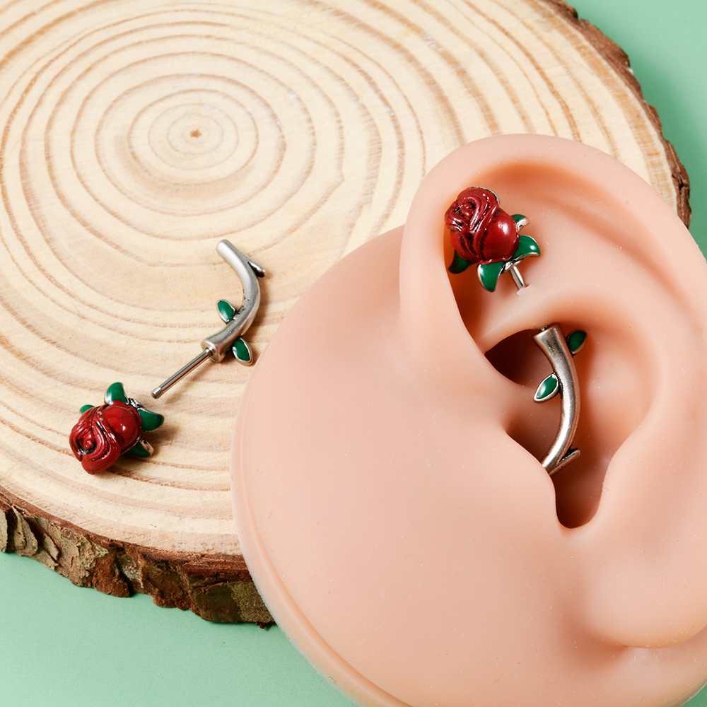 1PC Surgical Steel  Red Rose F - مراجعة Body Jewelry Barbell وسعره