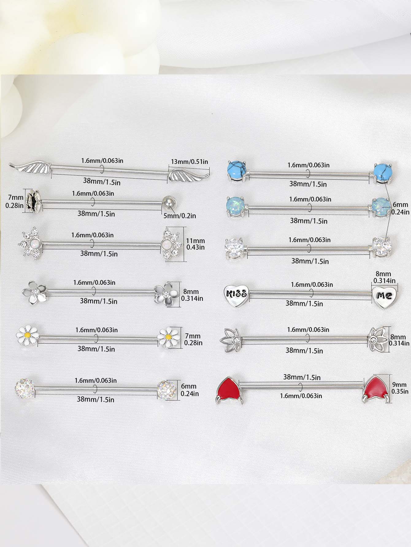 16G Arrows Hearts Industrial B - مراجعة Body Jewelry Barbell وسعره