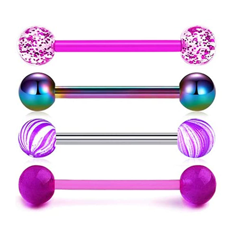 1PCS/4PCS Nipple Tongue Rings  - مراجعة Tongue Barbell Straight وسعره